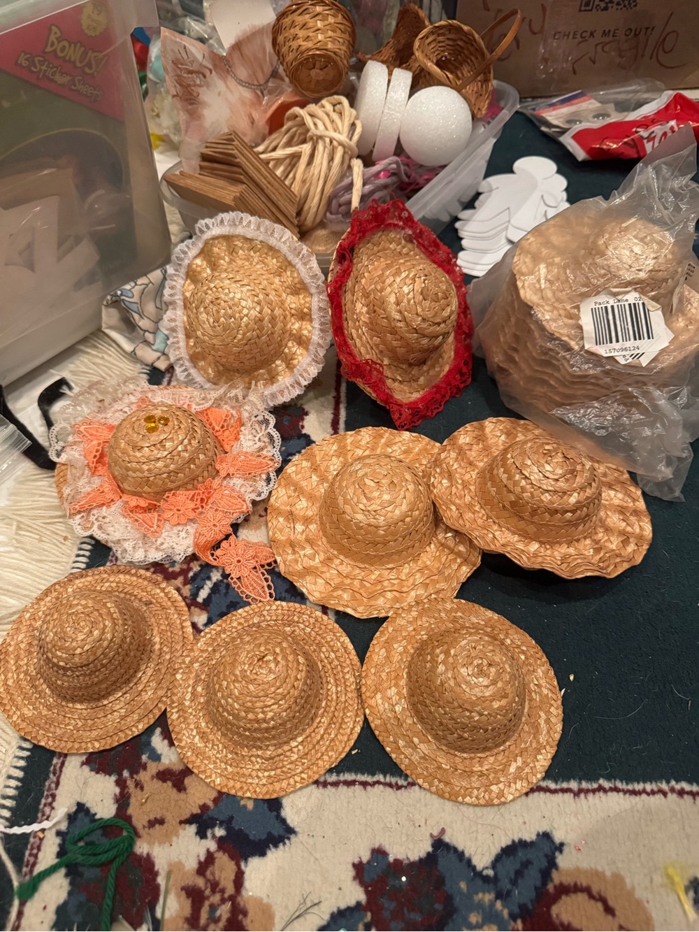 Handwoven Mini Straw Hat Decorative Accents - Natural at least 15